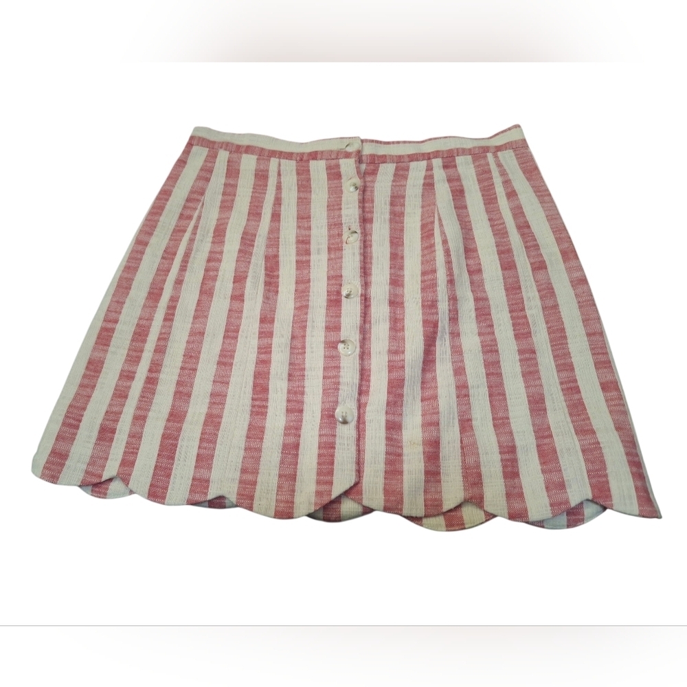 Forever 21 Pink and White Striped Scallop Hem Mini Skirt